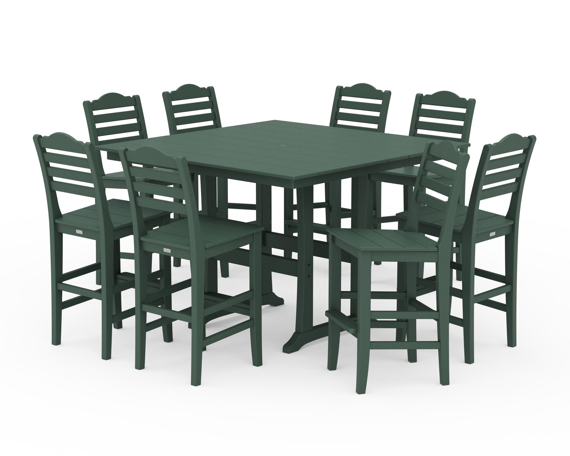 POLYWOOD Savannah Side Chair 9-Piece Square Farmhouse Bar Set with Trestle Legs — Green