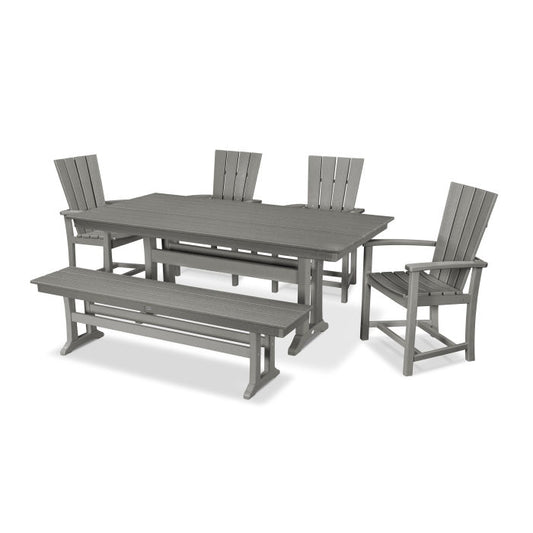 POLYWOOD Quattro 6-Piece Farmhouse Dining Set with Trestle Legs and Bench FREE SHIPPING