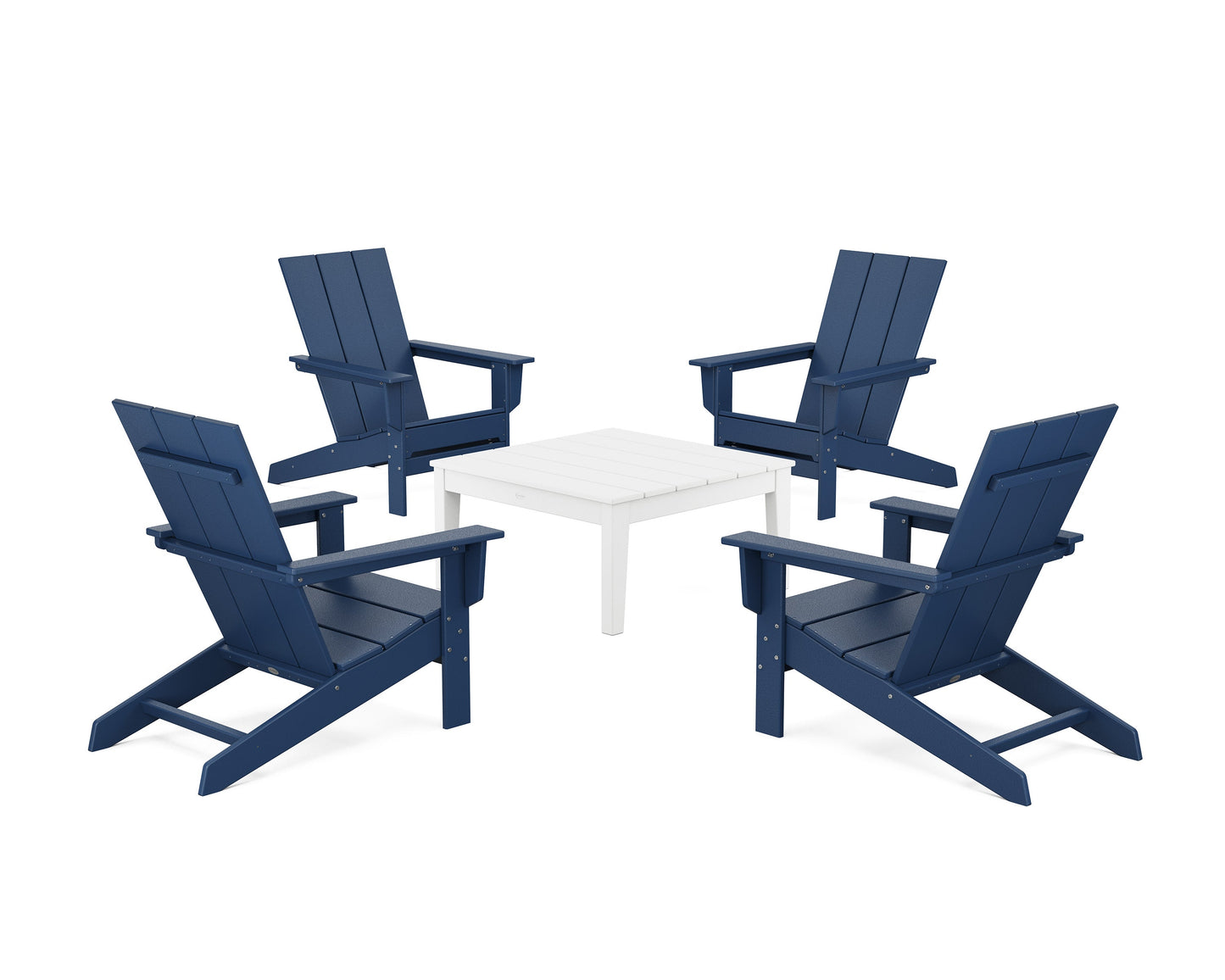 POLYWOOD 5-Piece Modern Studio Adirondack Chair Conversation Group — Navy / White