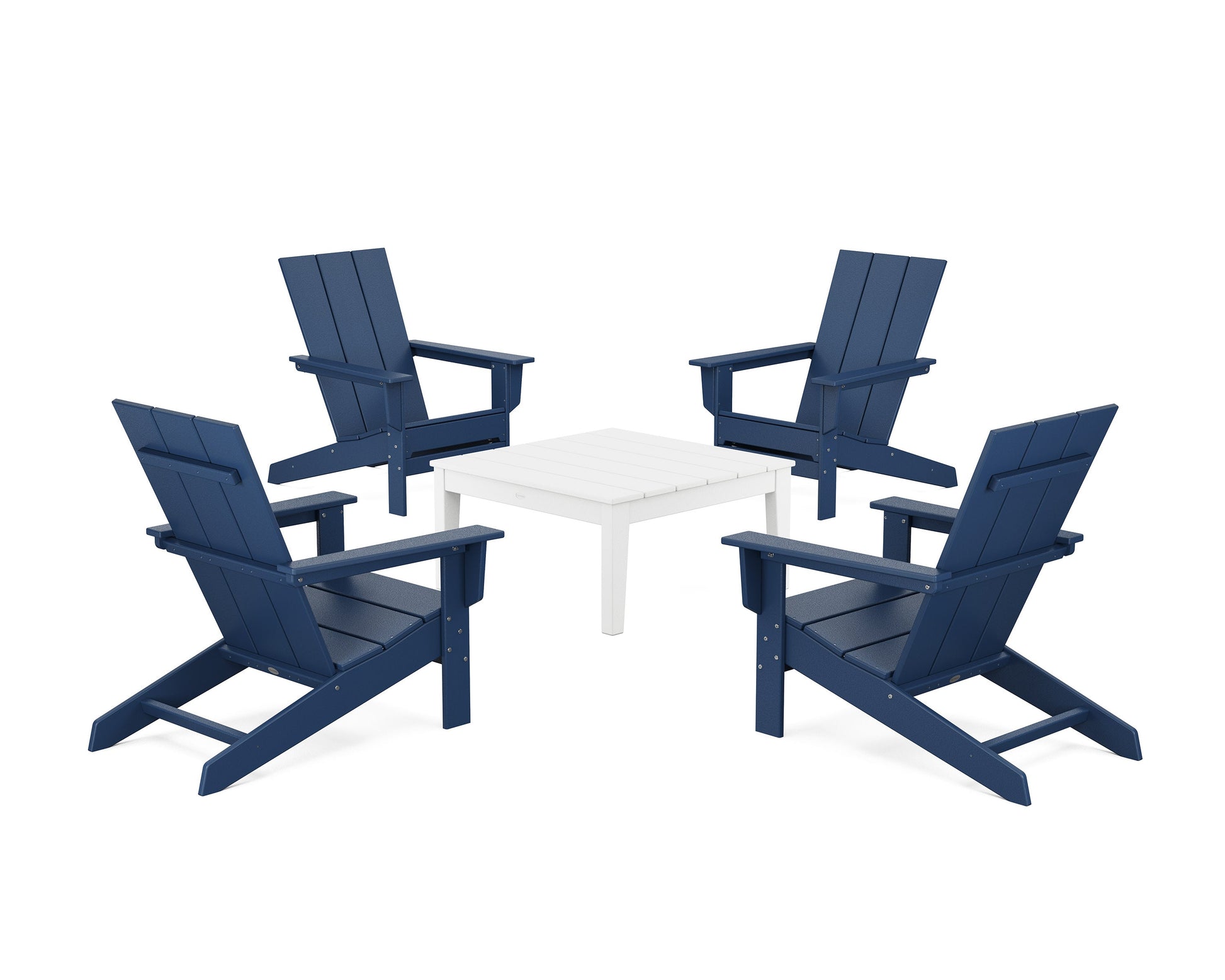 POLYWOOD 5-Piece Modern Studio Adirondack Chair Conversation Group — Navy / White