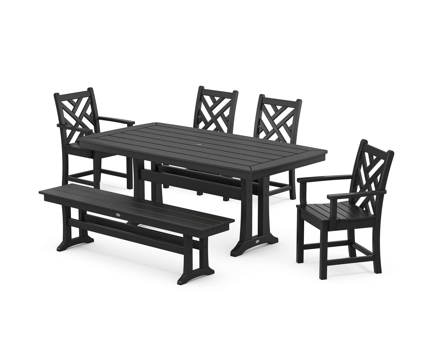 POLYWOOD Chippendale 6-Piece Dining Set with Trestle Legs — Black