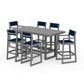 POLYWOOD EDGE Sling 7-Piece Bar Table Set — Slate Grey / Navy Blue Sling