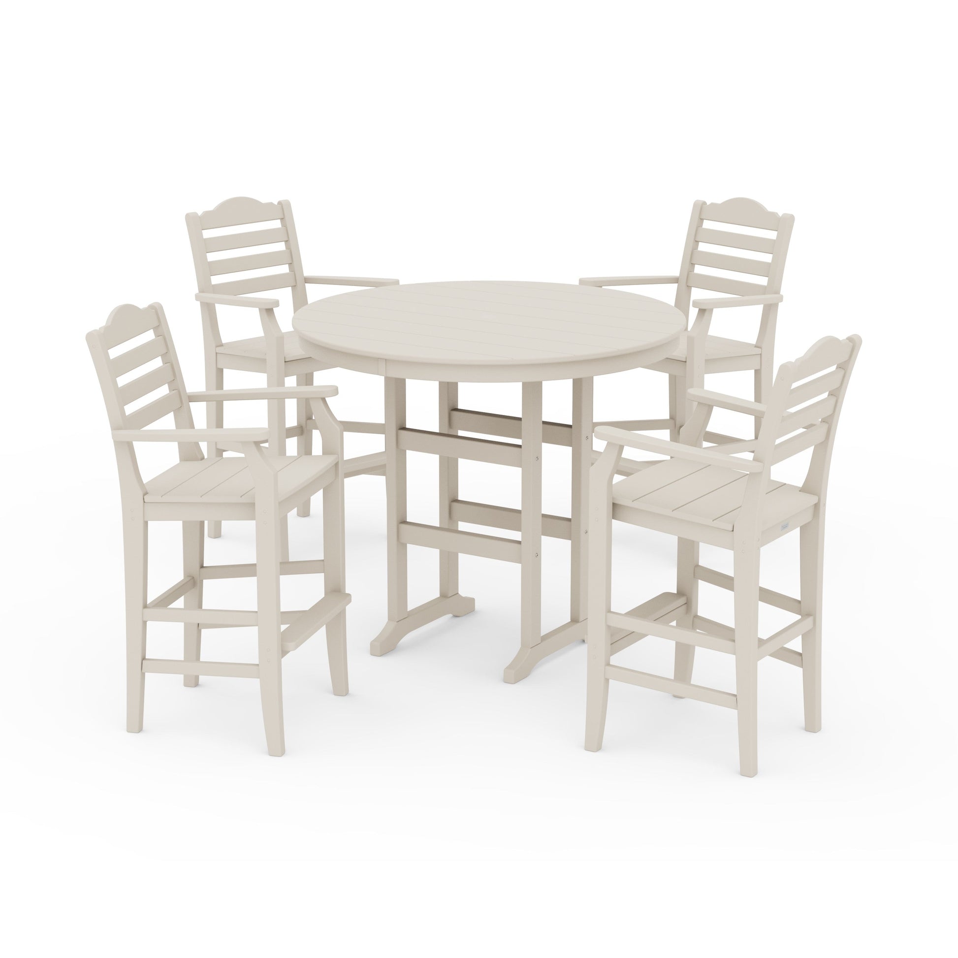 POLYWOOD Savannah 5-Piece Round Farmhouse Bar Set — Sand