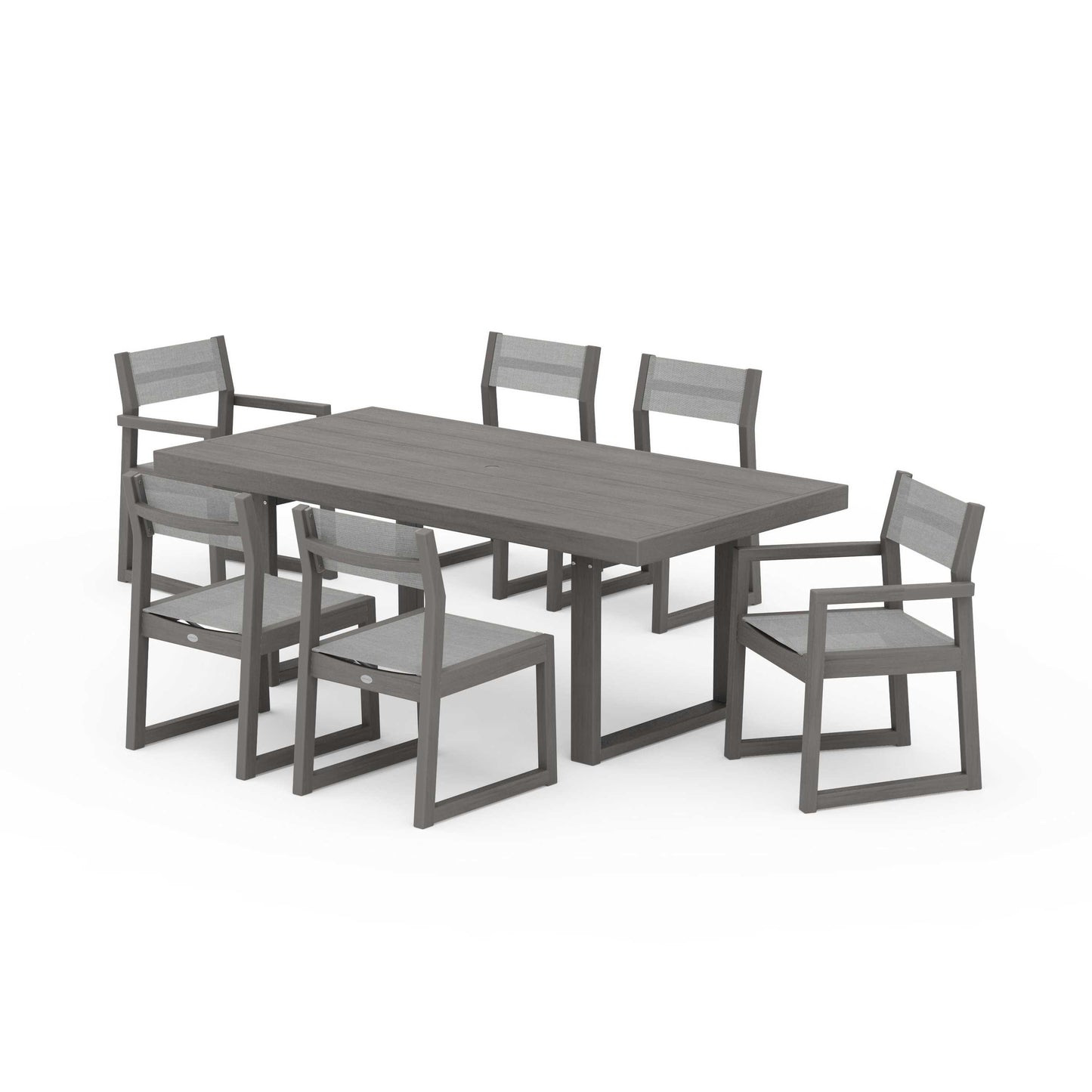 POLYWOOD EDGE Sling 7-Piece Dining Set — Driftwood / Metallic Sling