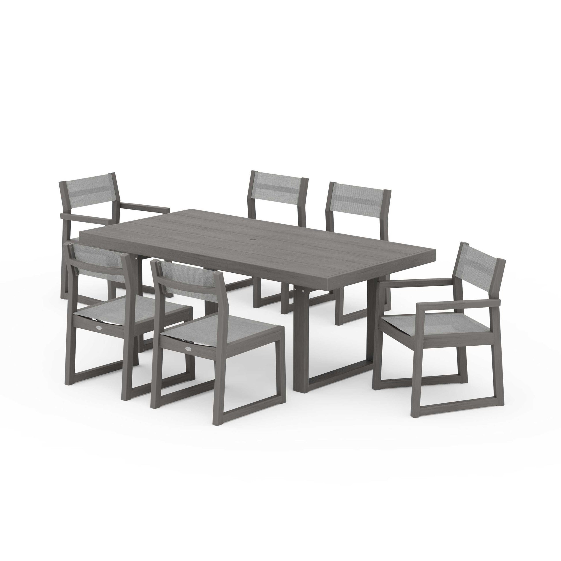 POLYWOOD EDGE Sling 7-Piece Dining Set — Driftwood / Metallic Sling