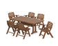 POLYWOOD Nautical Lowback 7-Piece Farmhouse Dining Set with Trestle Legs — Teak