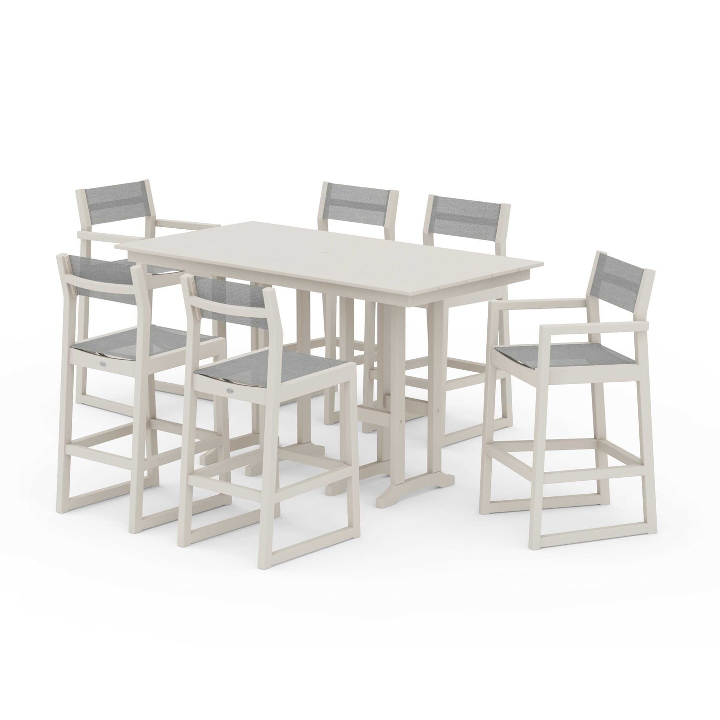 POLYWOOD EDGE Sling 7-Piece Farmhouse Bar Set — Sand / Metallic Sling