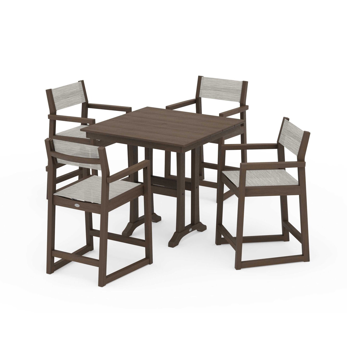 POLYWOOD EDGE Sling Arm Chair 5-Piece Farmhouse Counter Set with Trestle Legs — Kona / Birch Sling