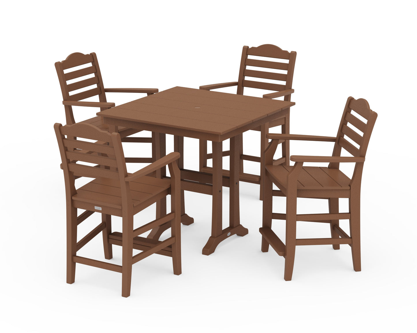 POLYWOOD Savannah 5-Piece Farmhouse Counter Set with Trestle Legs — Teak