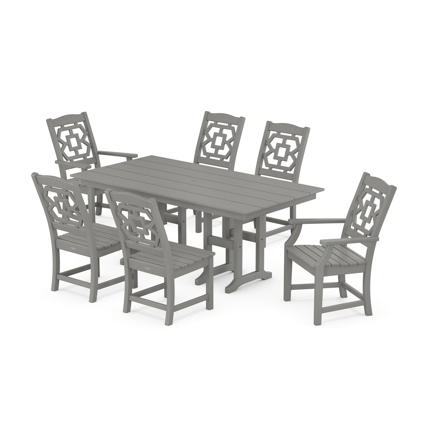 POLYWOOD Chinoiserie 7-Piece Farmhouse Dining Set — Slate Grey