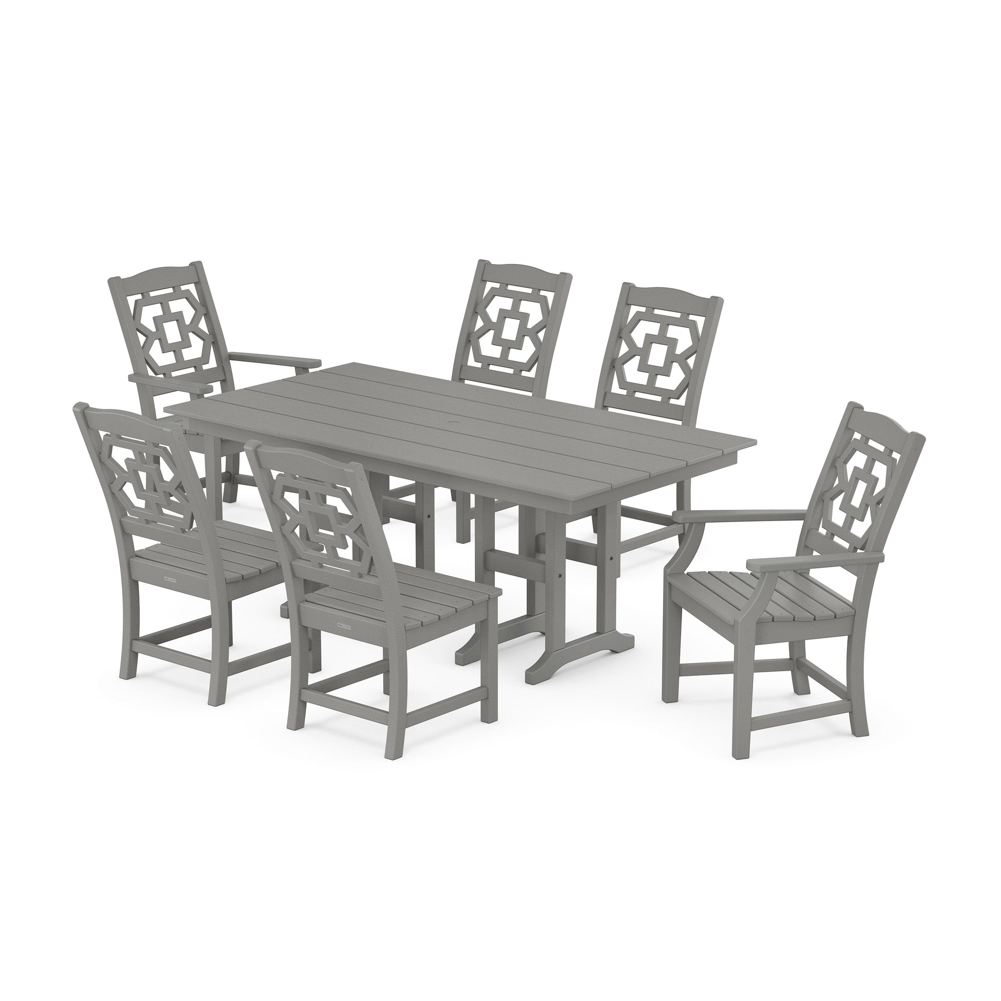 POLYWOOD Chinoiserie 7-Piece Farmhouse Dining Set — Slate Grey