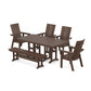 POLYWOOD Modern Curveback Adirondack 6-Piece Farmhouse Dining Set with Bench — Mahogany