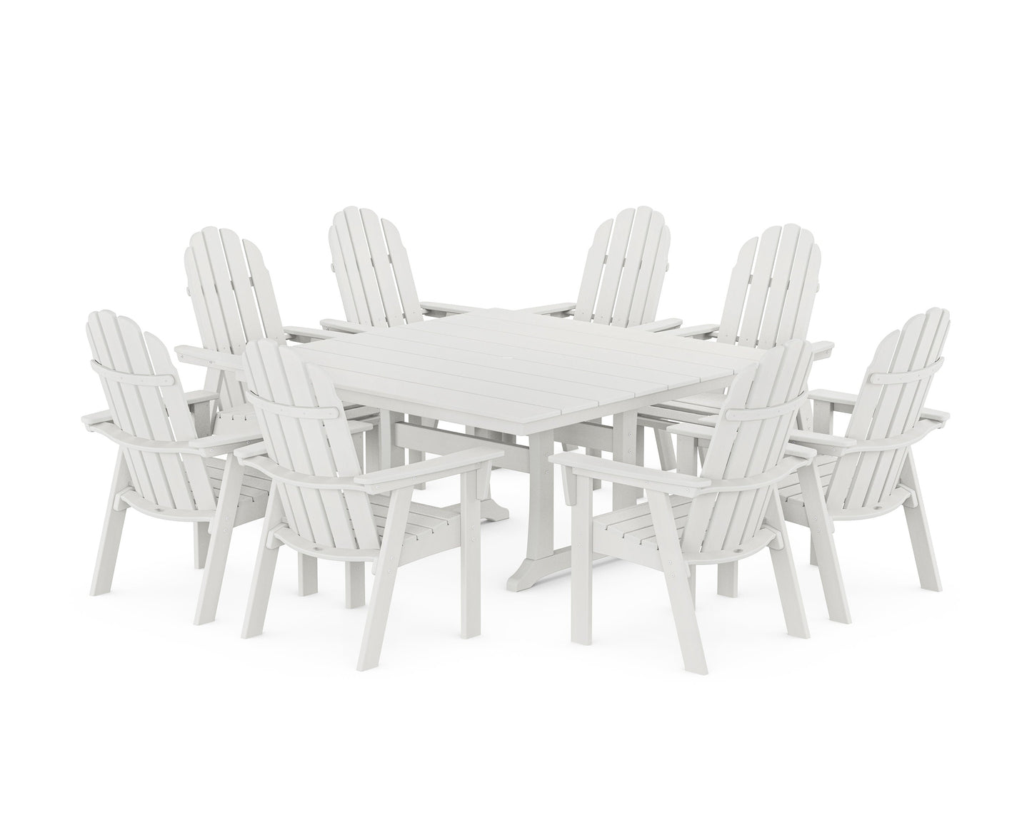 POLYWOOD Vineyard Curveback Adirondack 9-Piece Square Farmhouse Dining Set with Trestle Legs — Vintage White