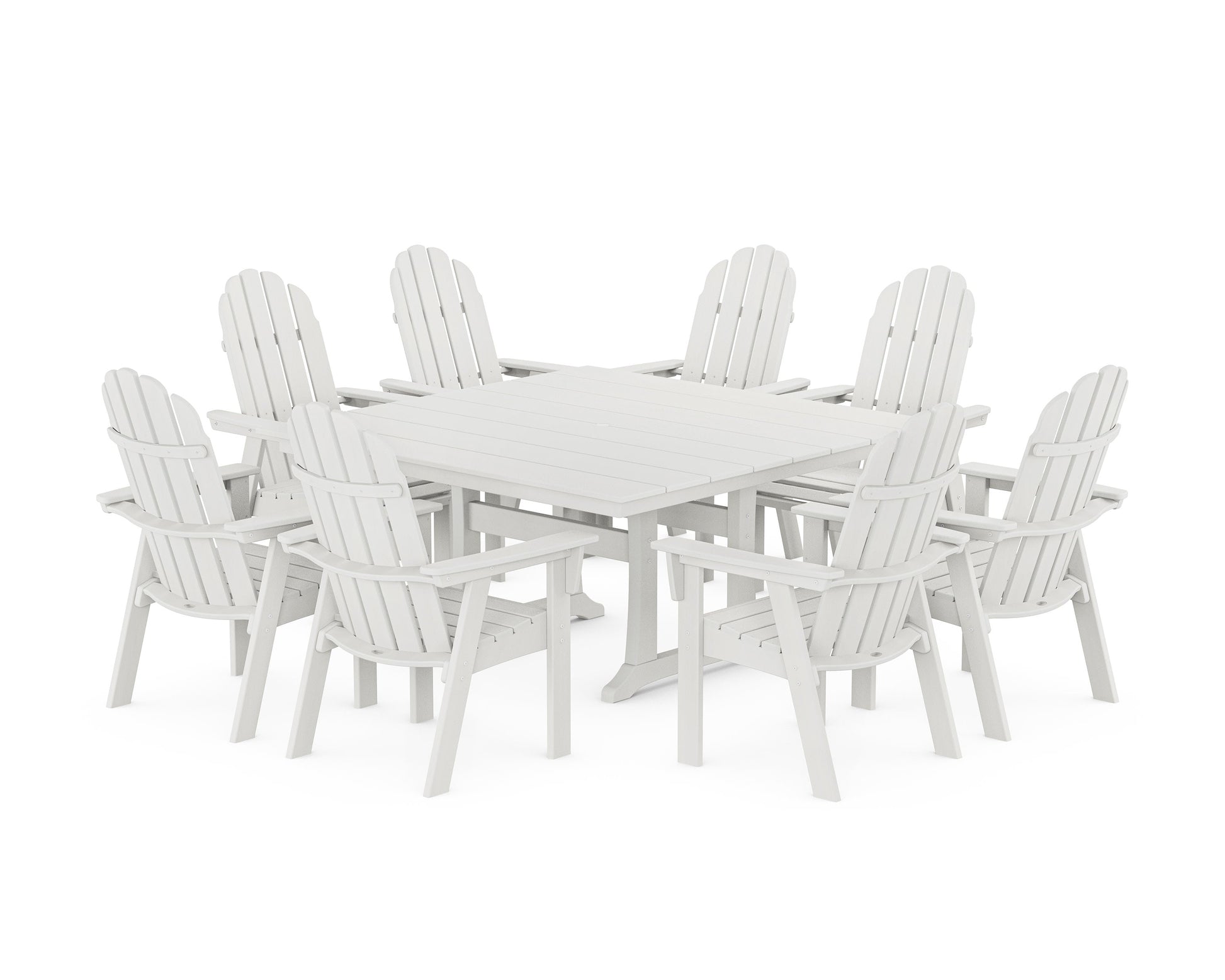 POLYWOOD Vineyard Curveback Adirondack 9-Piece Square Farmhouse Dining Set with Trestle Legs — Vintage White