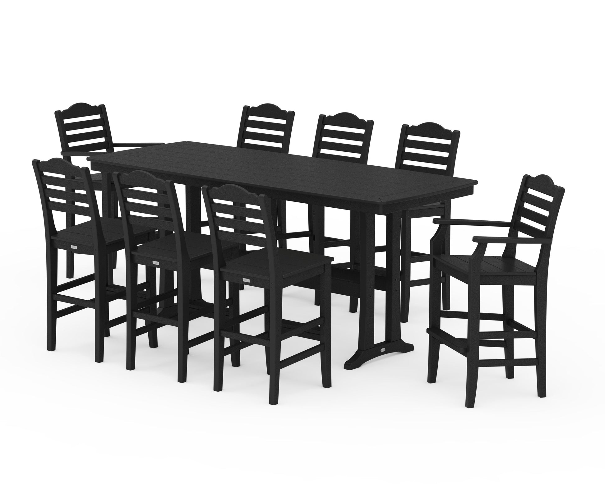 POLYWOOD Savannah 9-Piece Bar Set with Trestle Legs — Black