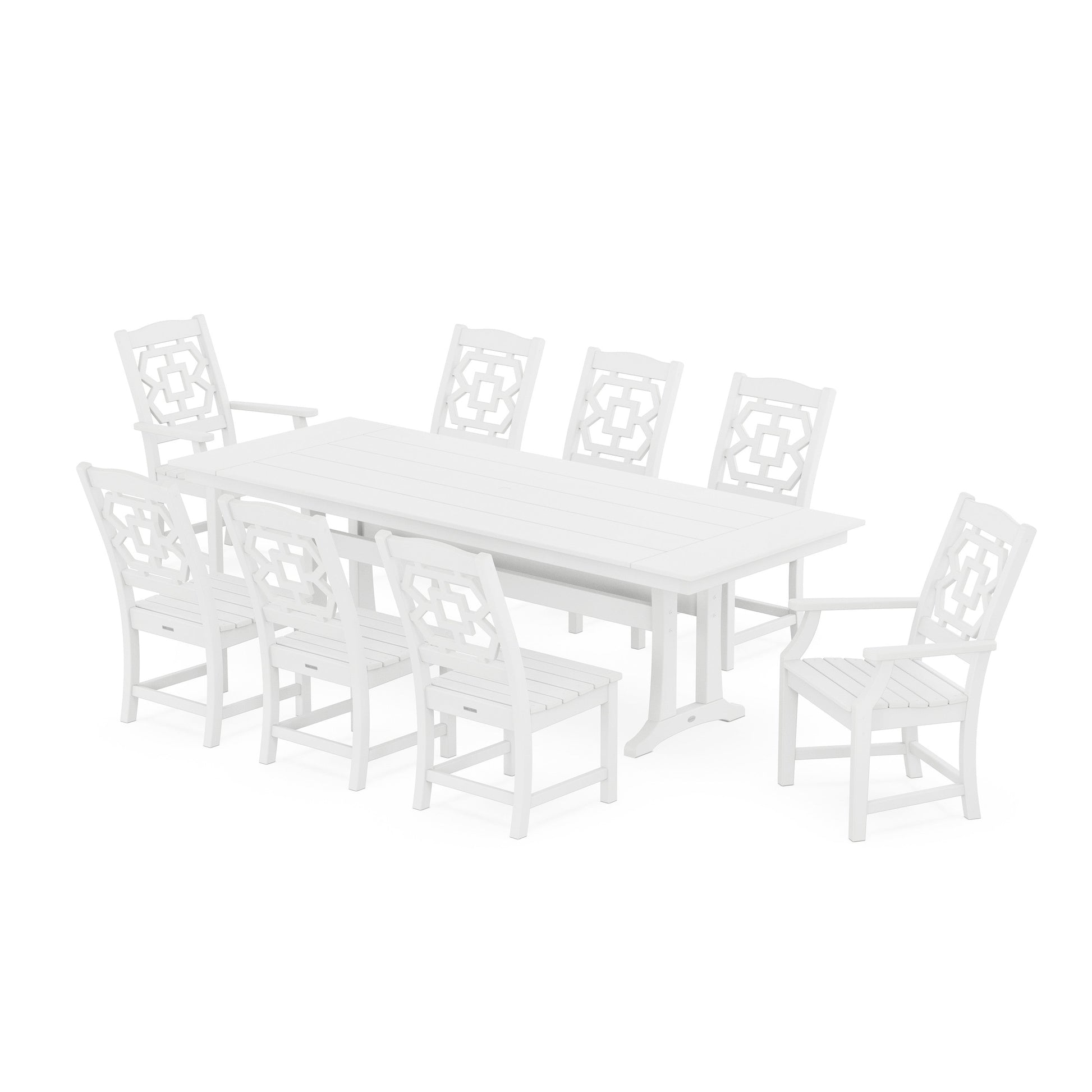 POLYWOOD Chinoiserie 9-Piece Farmhouse Dining Set with Trestle Legs — White