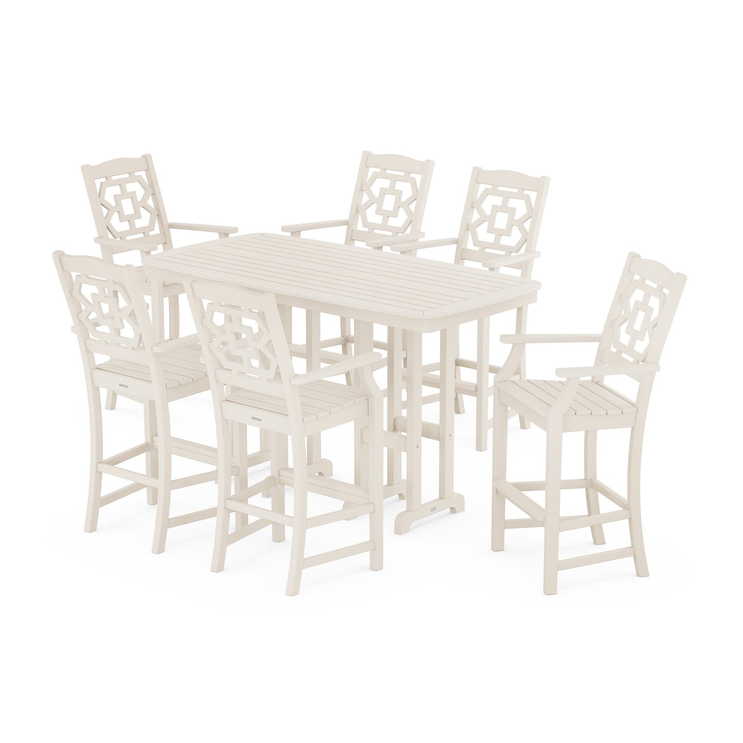 POLYWOOD Chinoiserie Arm Chair 7-Piece Bar Set — Sand