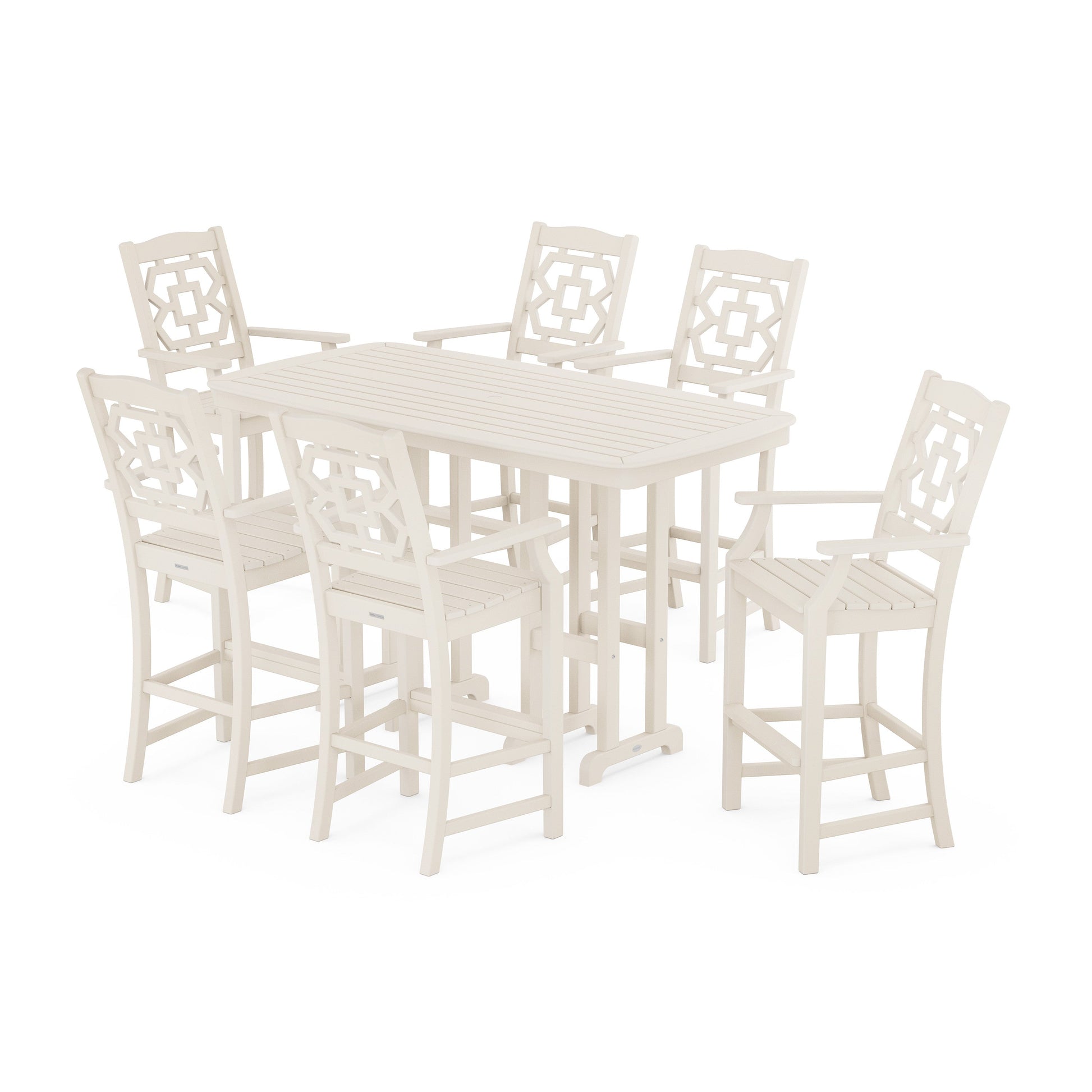 POLYWOOD Chinoiserie Arm Chair 7-Piece Bar Set — Sand