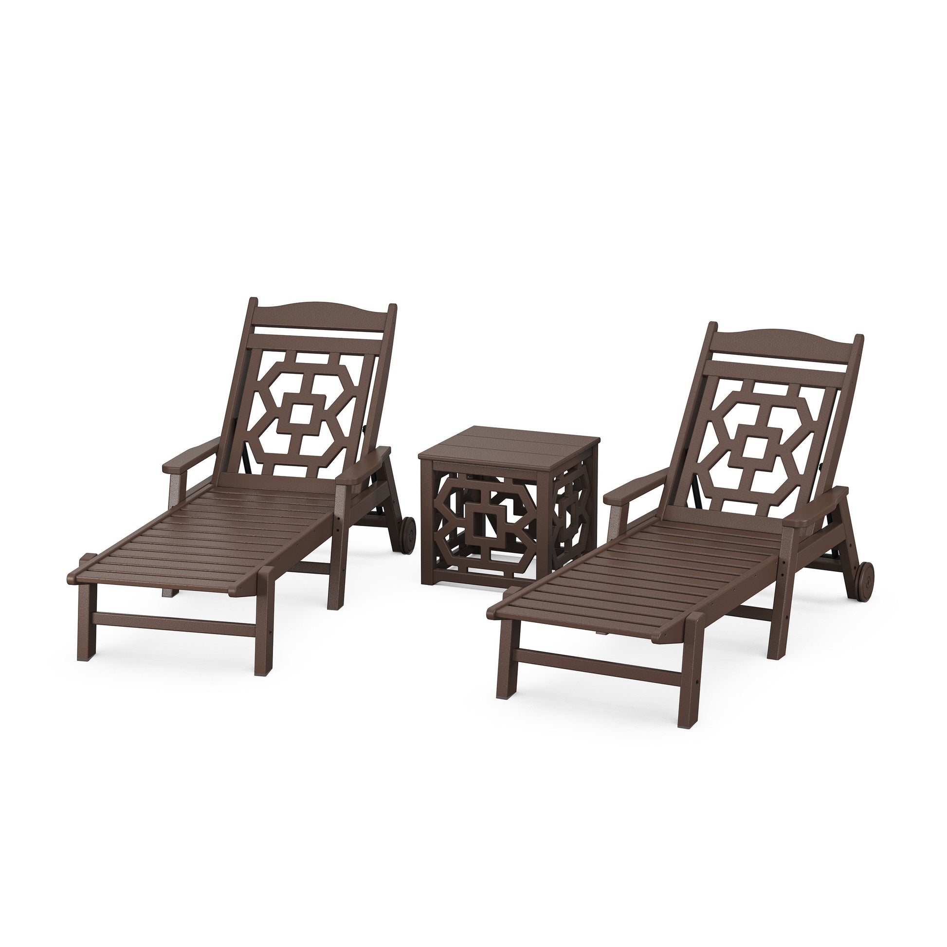 POLYWOOD Chinoiserie 3-Piece Chaise Set — Mahogany