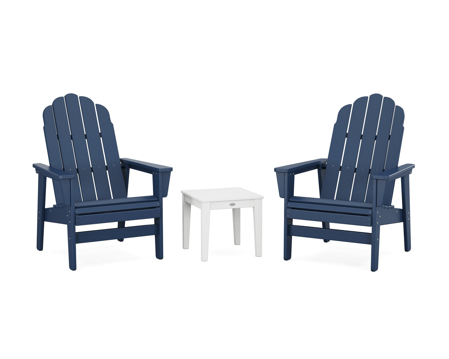 POLYWOOD 3-Piece Vineyard Grand Upright Adirondack Set — Navy / White