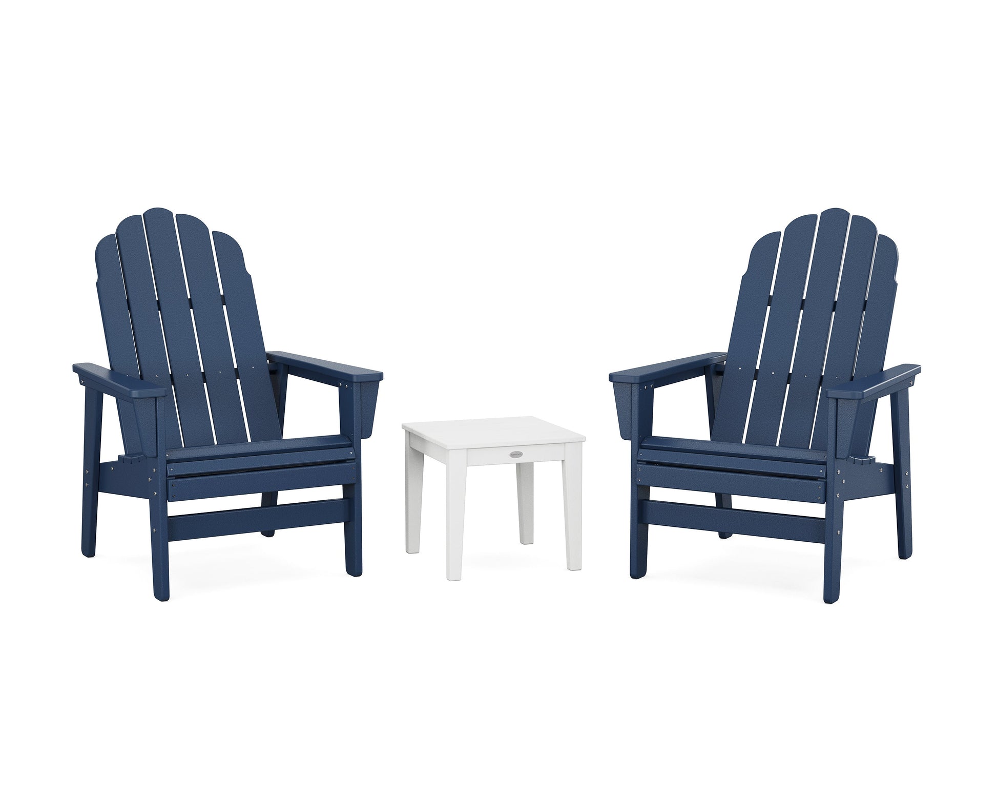 POLYWOOD 3-Piece Vineyard Grand Upright Adirondack Set — Navy / White