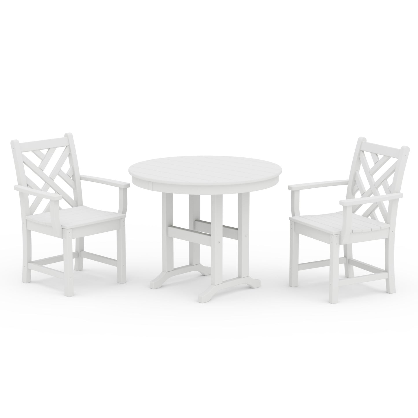 POLYWOOD Chippendale 3-Piece Round Dining Set — White