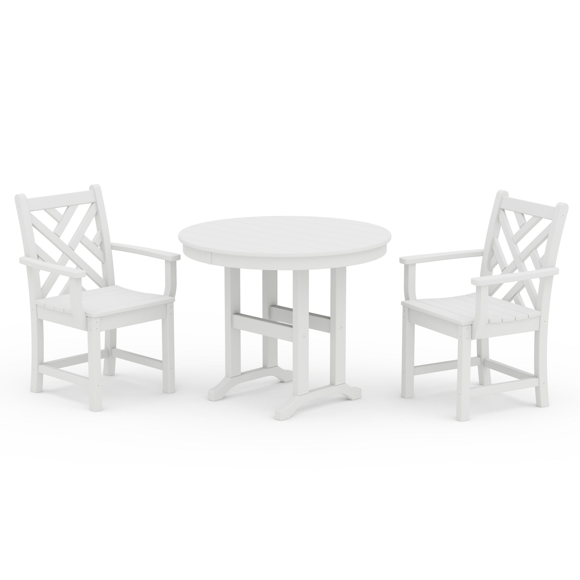 POLYWOOD Chippendale 3-Piece Round Dining Set — White