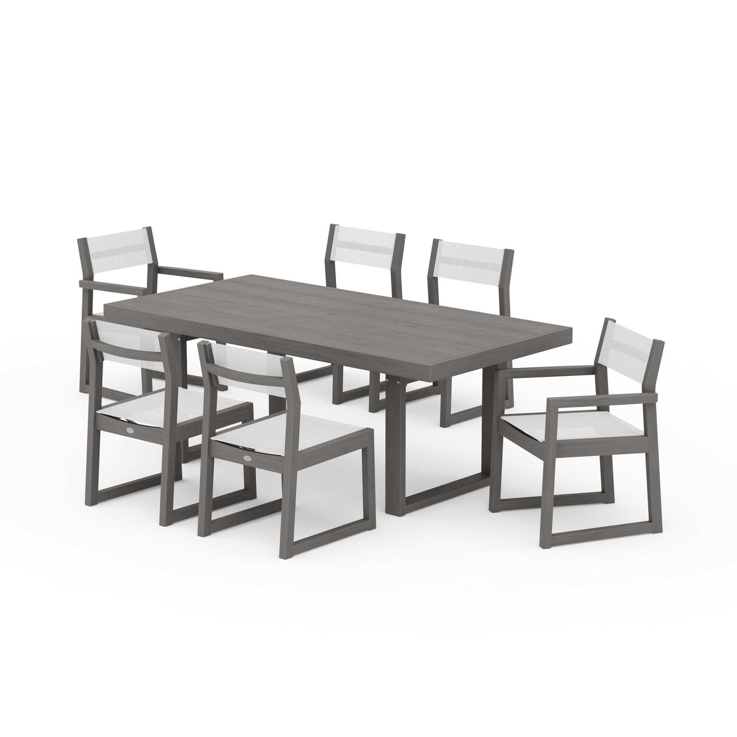 POLYWOOD EDGE Sling 7-Piece Dining Set — Driftwood / White Sling
