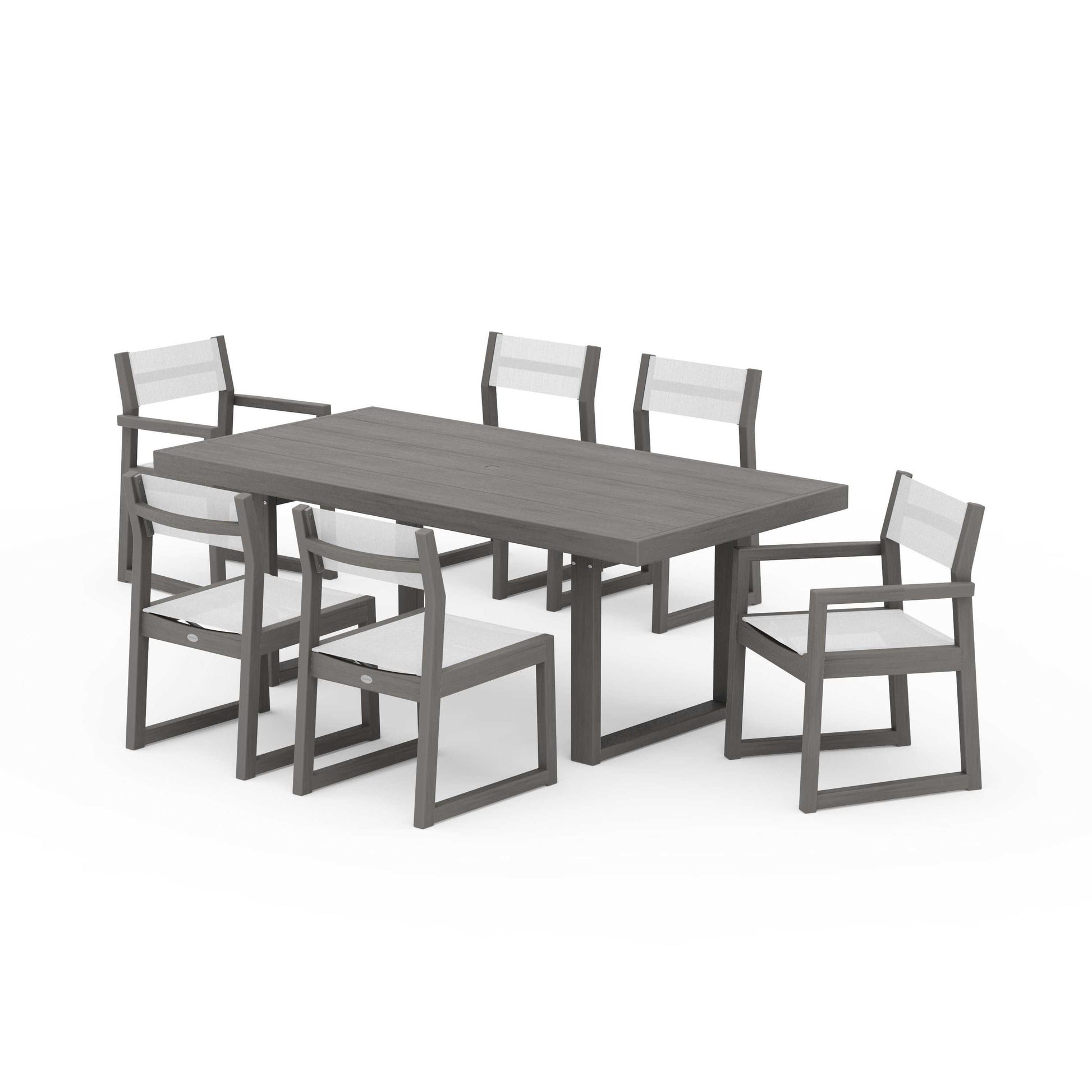 POLYWOOD EDGE Sling 7-Piece Dining Set — Driftwood / White Sling