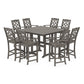 POLYWOOD Chinoiserie 9-Piece Square Farmhouse Side Chair Bar Set with Trestle Legs — Driftwood
