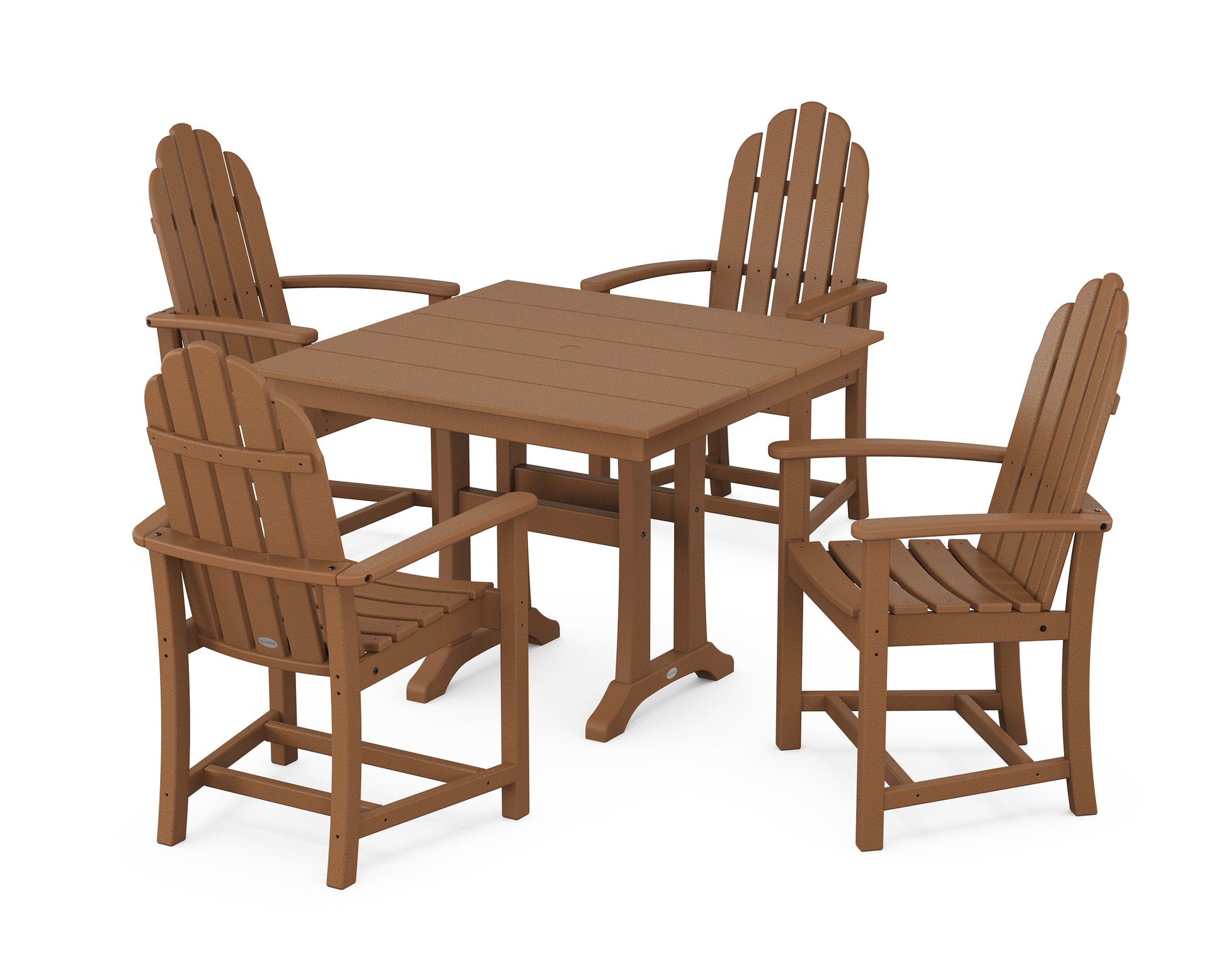 POLYWOOD Classic Adirondack 5-Piece Farmhouse Dining Set With Trestle Legs — Teak