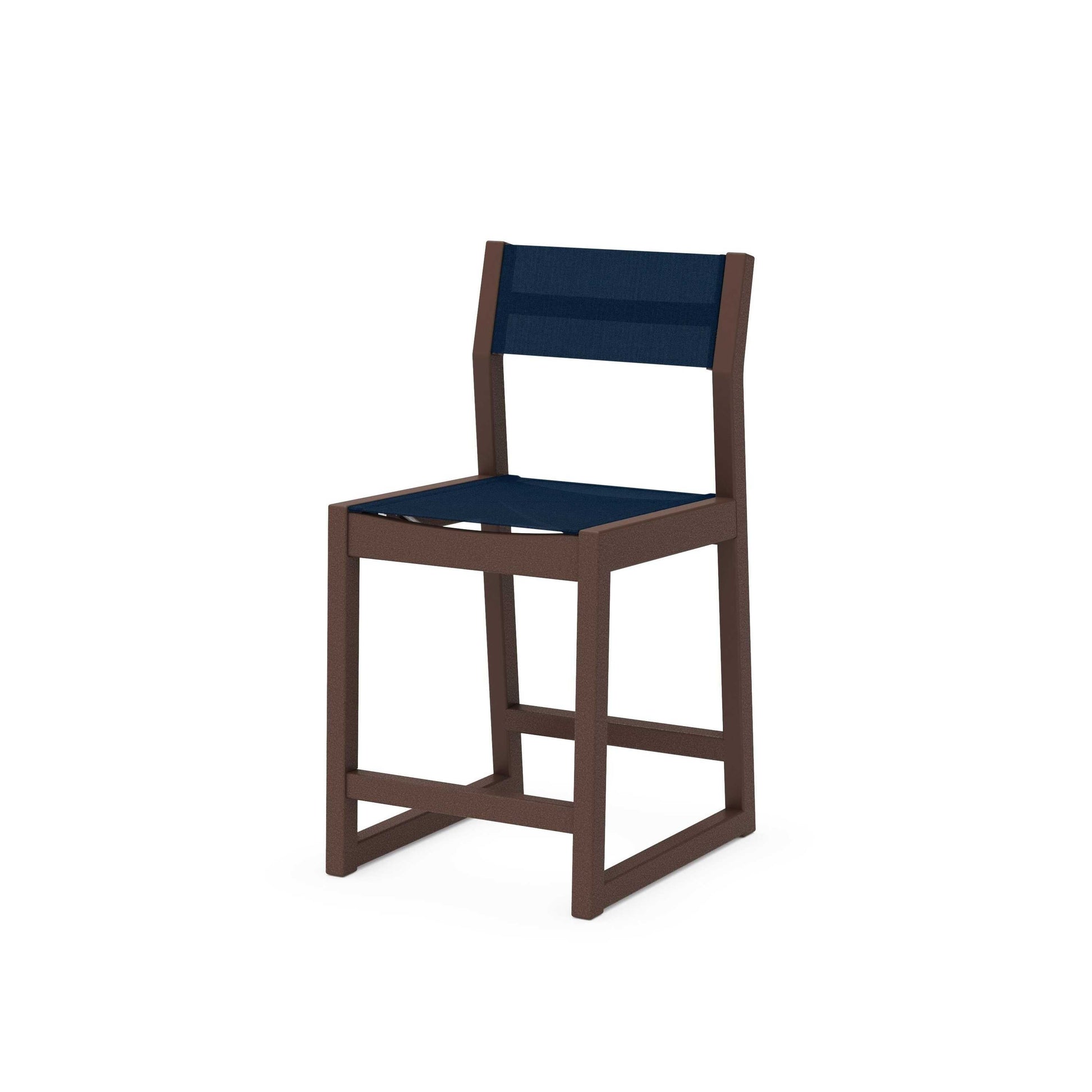 POLYWOOD EDGE Sling Counter Side Chair — Mahogany / Navy Blue Sling