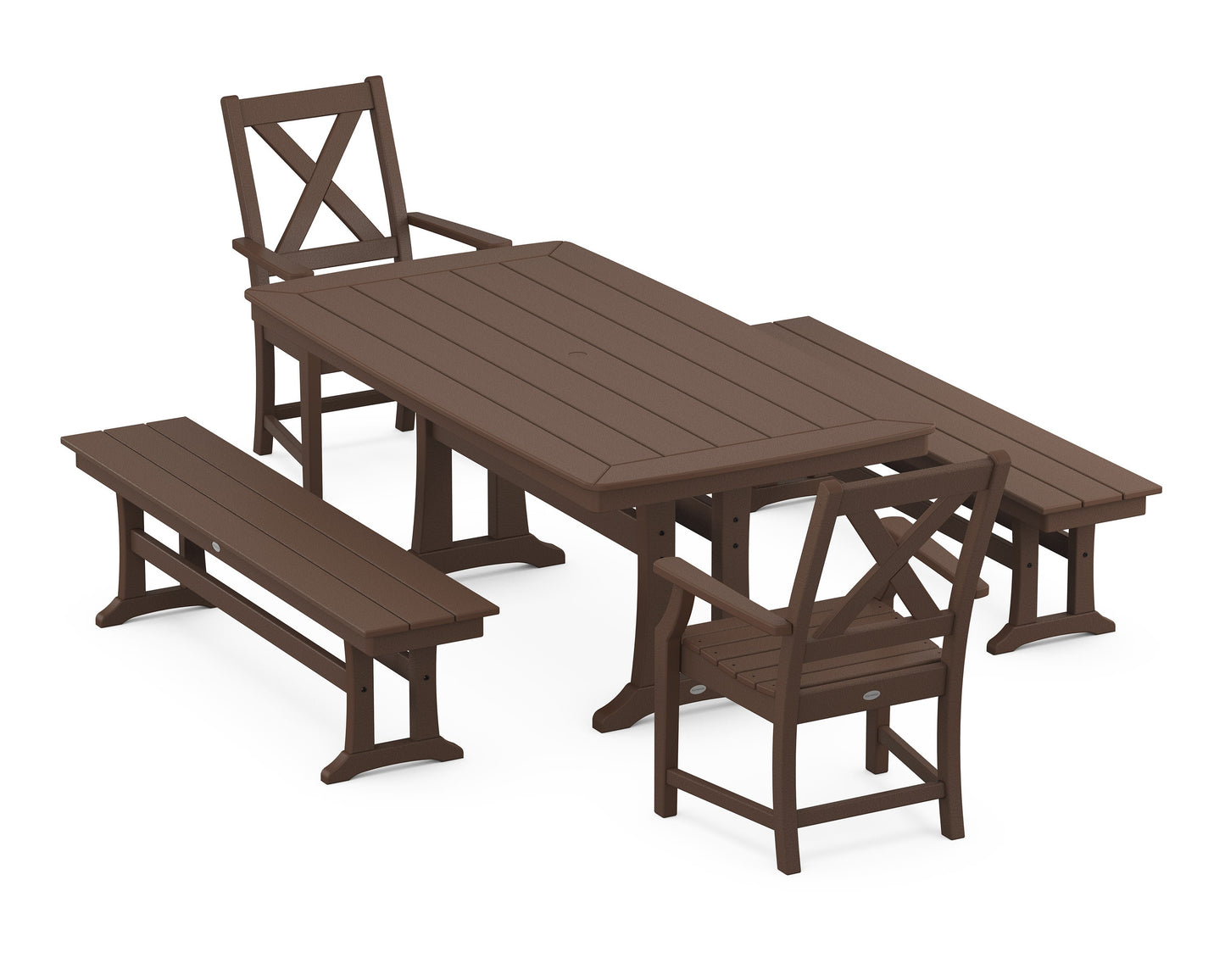 POLYWOOD Braxton 5-Piece Dining Set with Trestle Legs — Mahogany