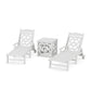 POLYWOOD Chinoiserie 3-Piece Chaise Set with Umbrella Stand Accent Table — White