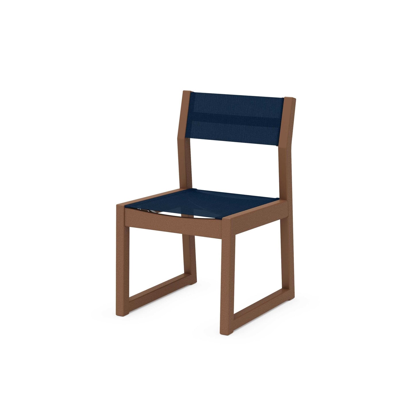POLYWOOD EDGE Sling Dining Side Chair — Teak / Navy Blue Sling