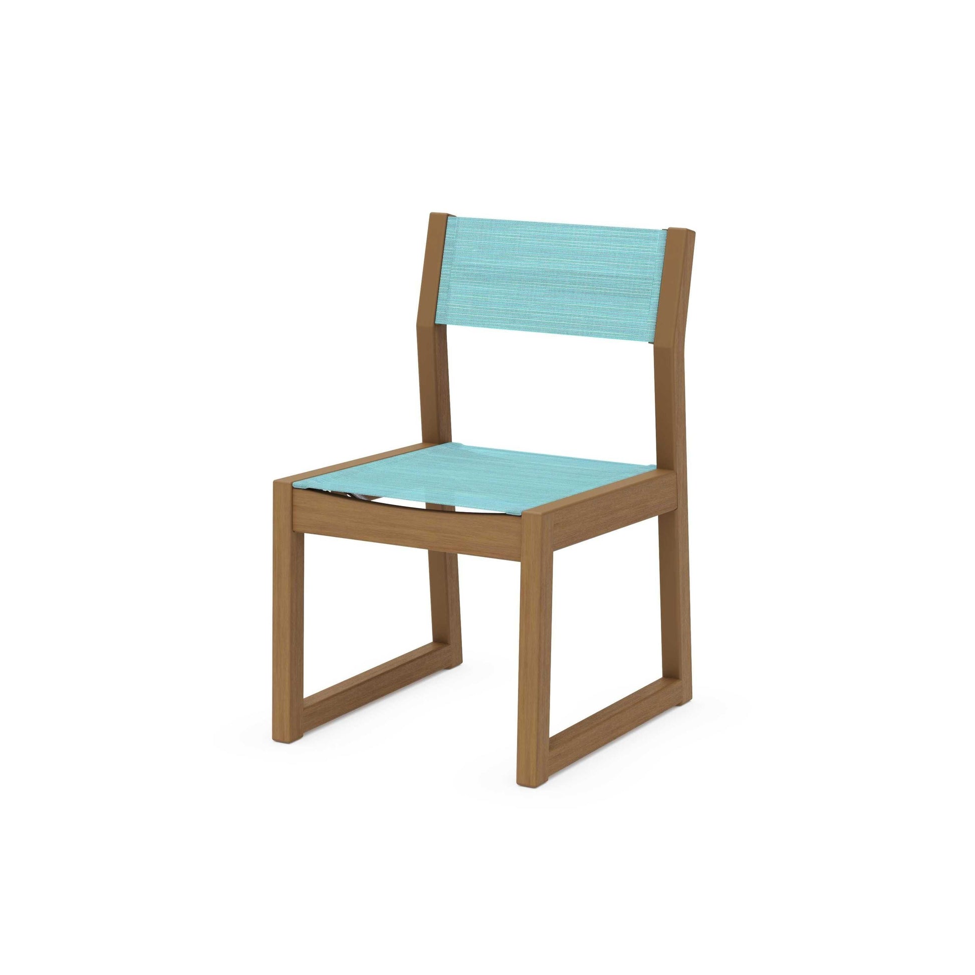 POLYWOOD EDGE Sling Dining Side Chair — Natural / Dupioni Aquamarine Sling