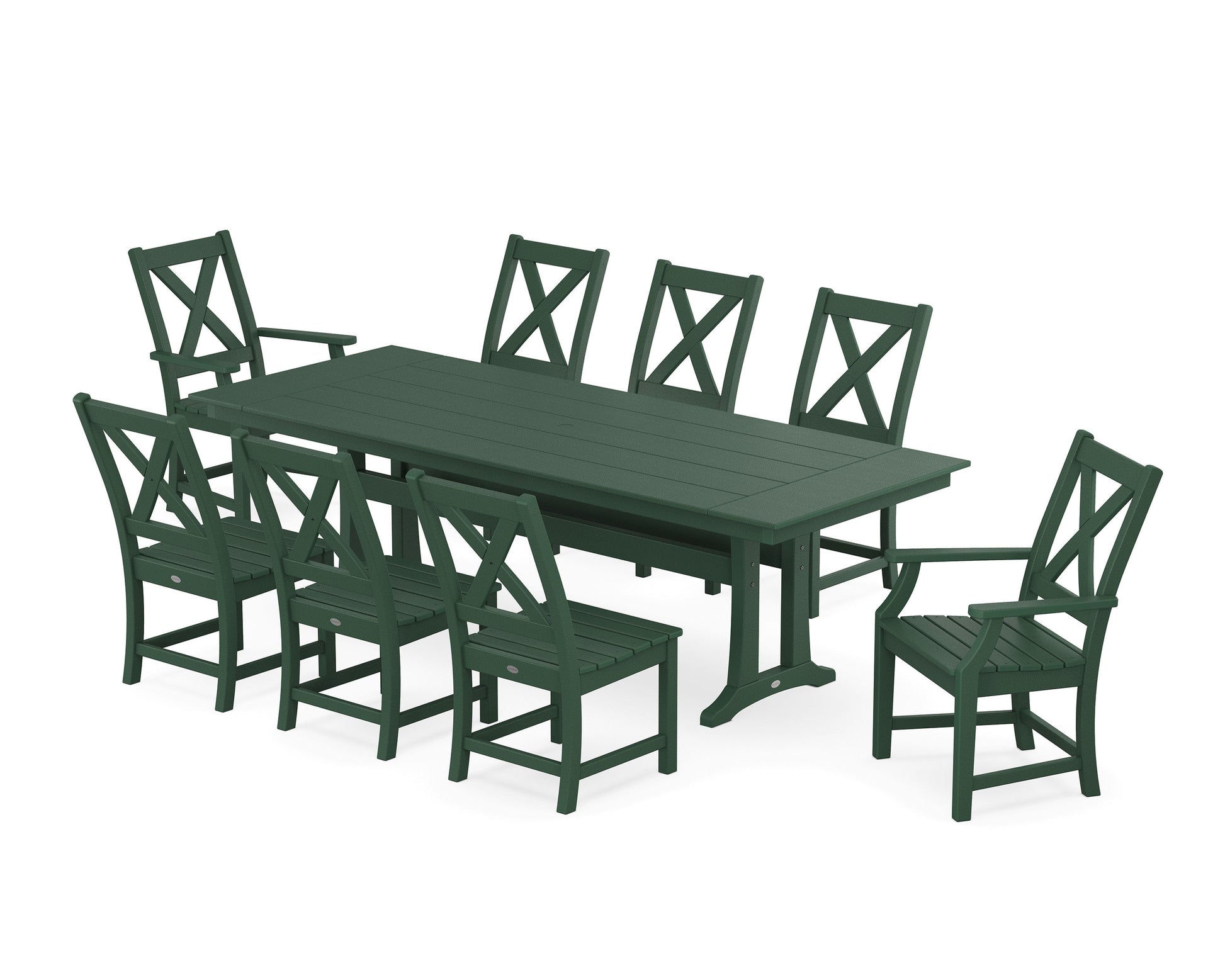 POLYWOOD Braxton 9-Piece Farmhouse Dining Set with Trestle Legs — Green
