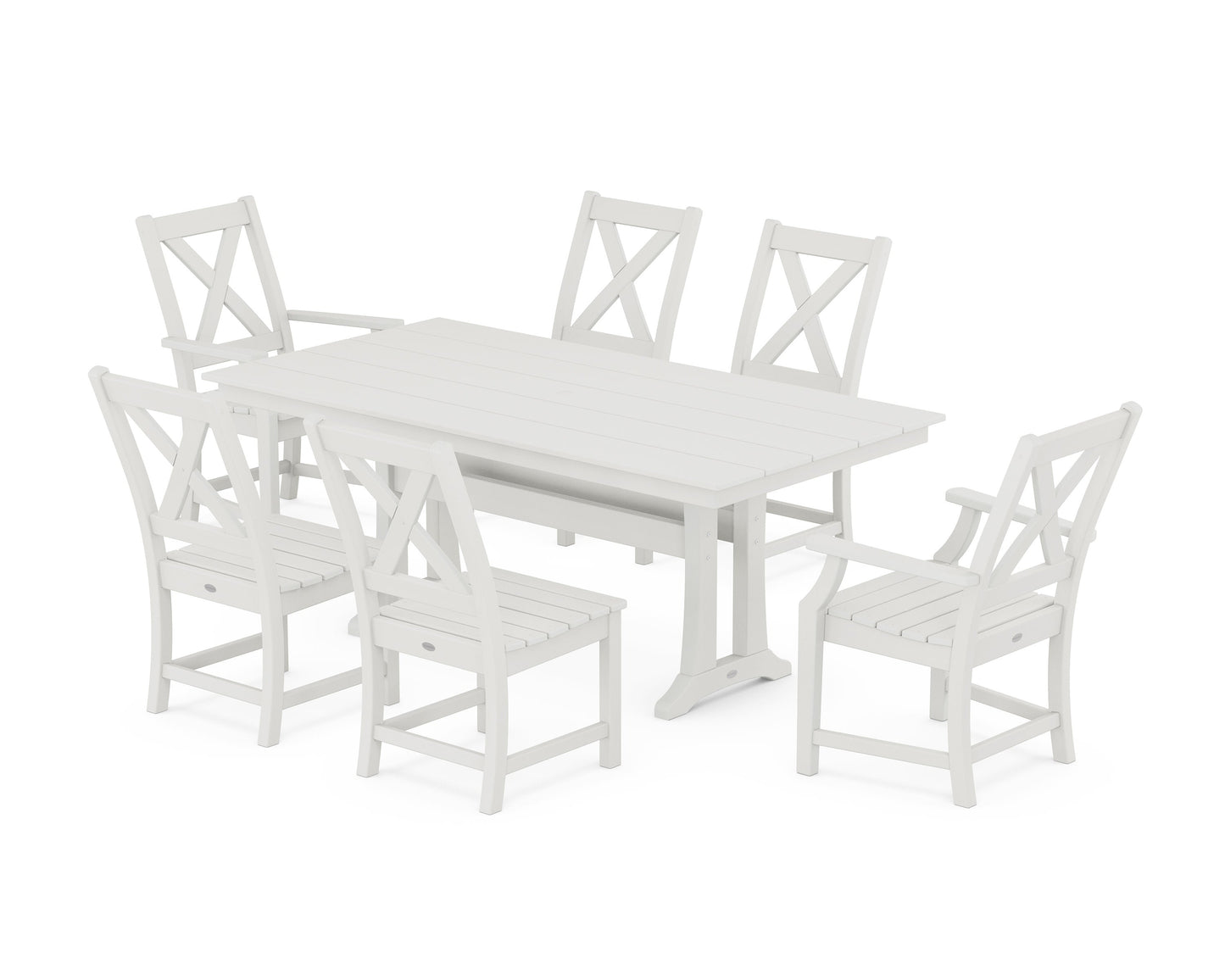 POLYWOOD Braxton 7-Piece Farmhouse Dining Set With Trestle Legs — Vintage White