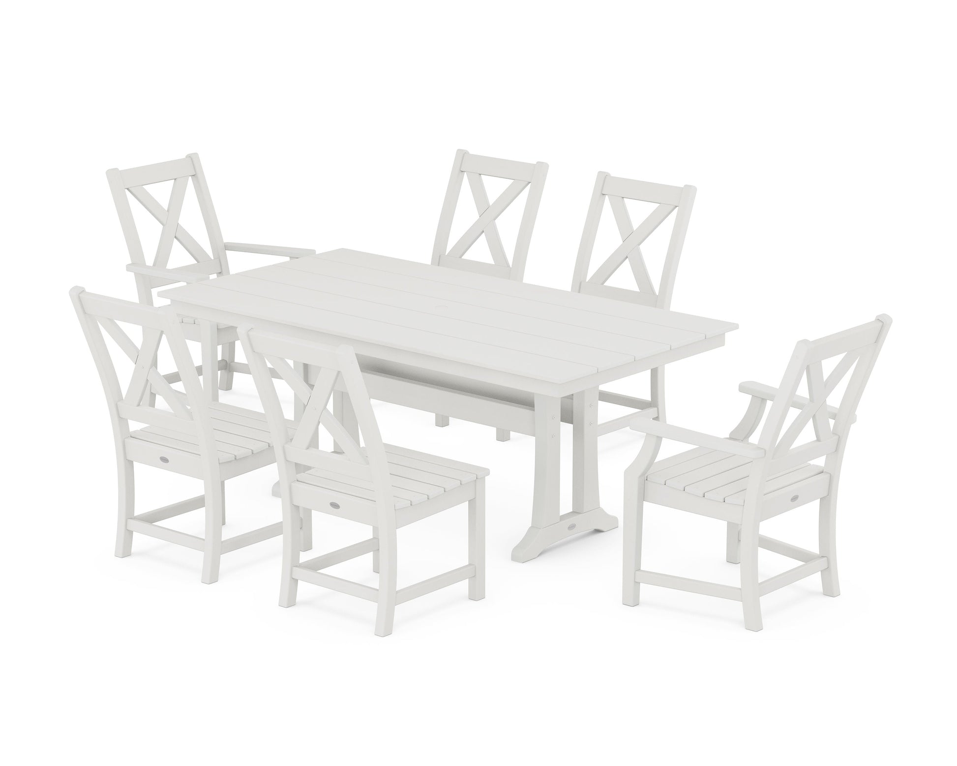 POLYWOOD Braxton 7-Piece Farmhouse Dining Set With Trestle Legs — Vintage White