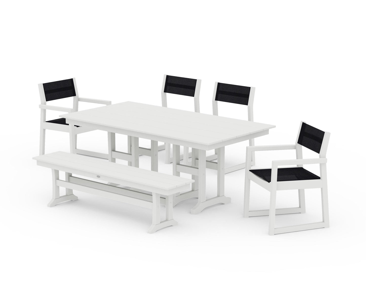 POLYWOOD EDGE Sling 6-Piece Farmhouse Dining Set — Vintage White / Black Sling