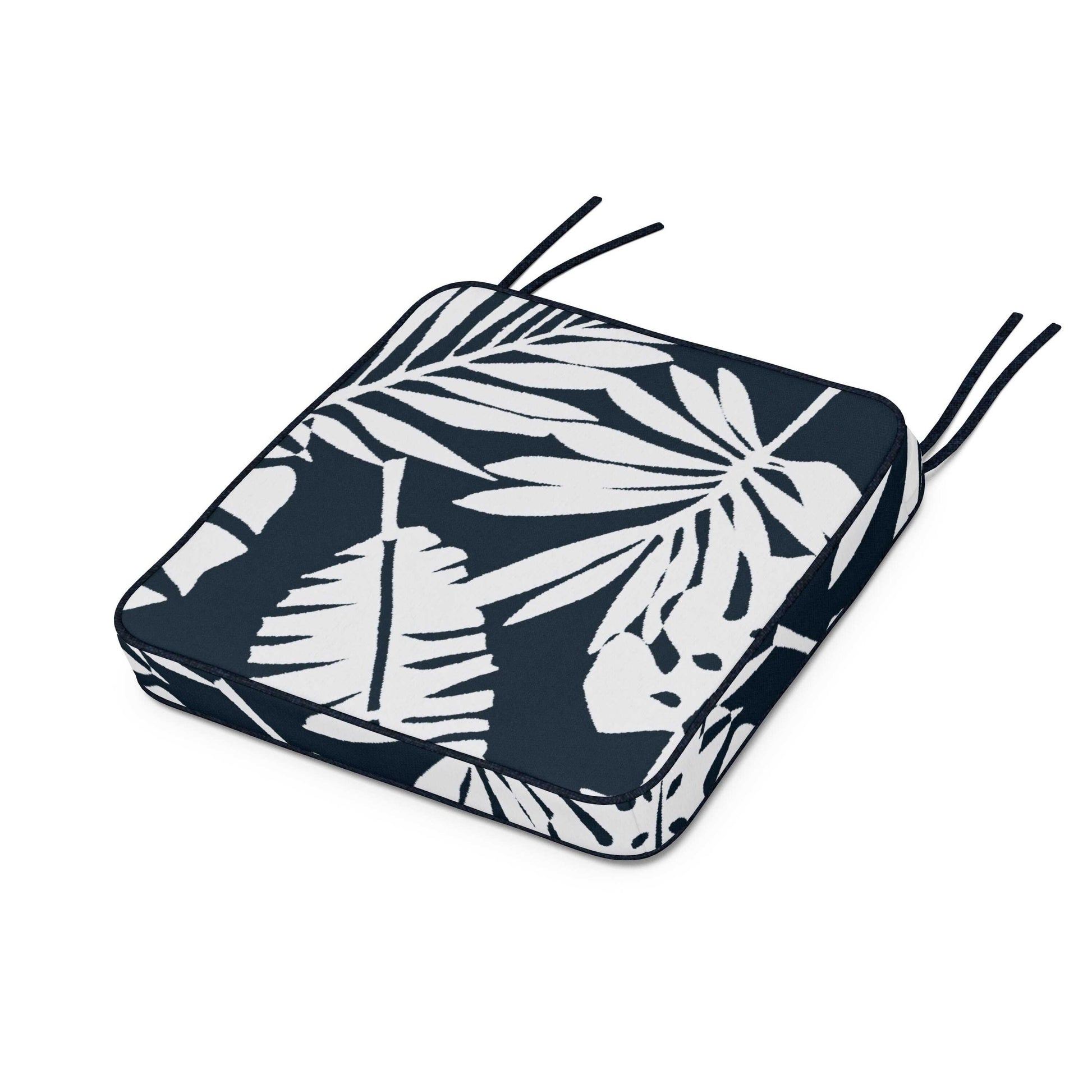 POLYWOOD Chinoiserie Side Chair Seat Cushion — Leaf Marine Indigo