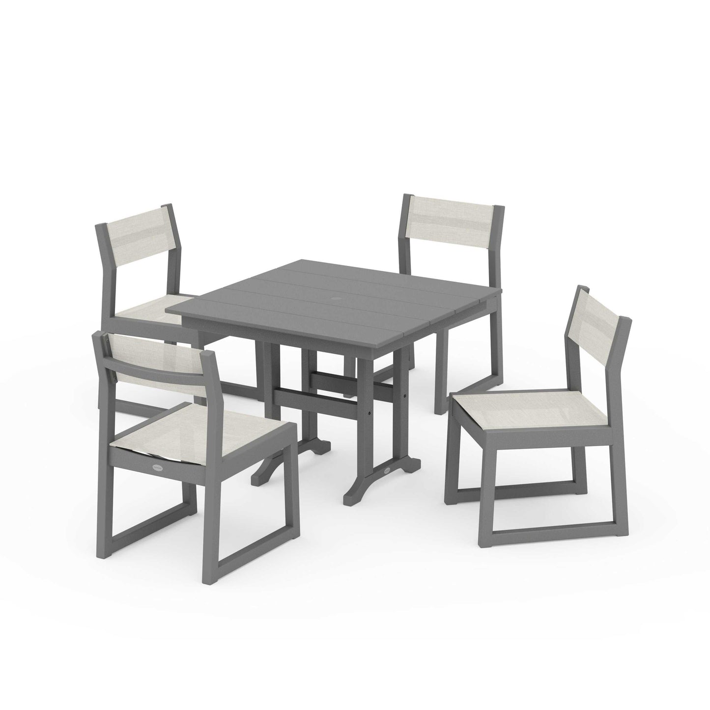 POLYWOOD EDGE Sling Side Chair 5-Piece Farmhouse Dining Set — Slate Grey / Parchment Sling