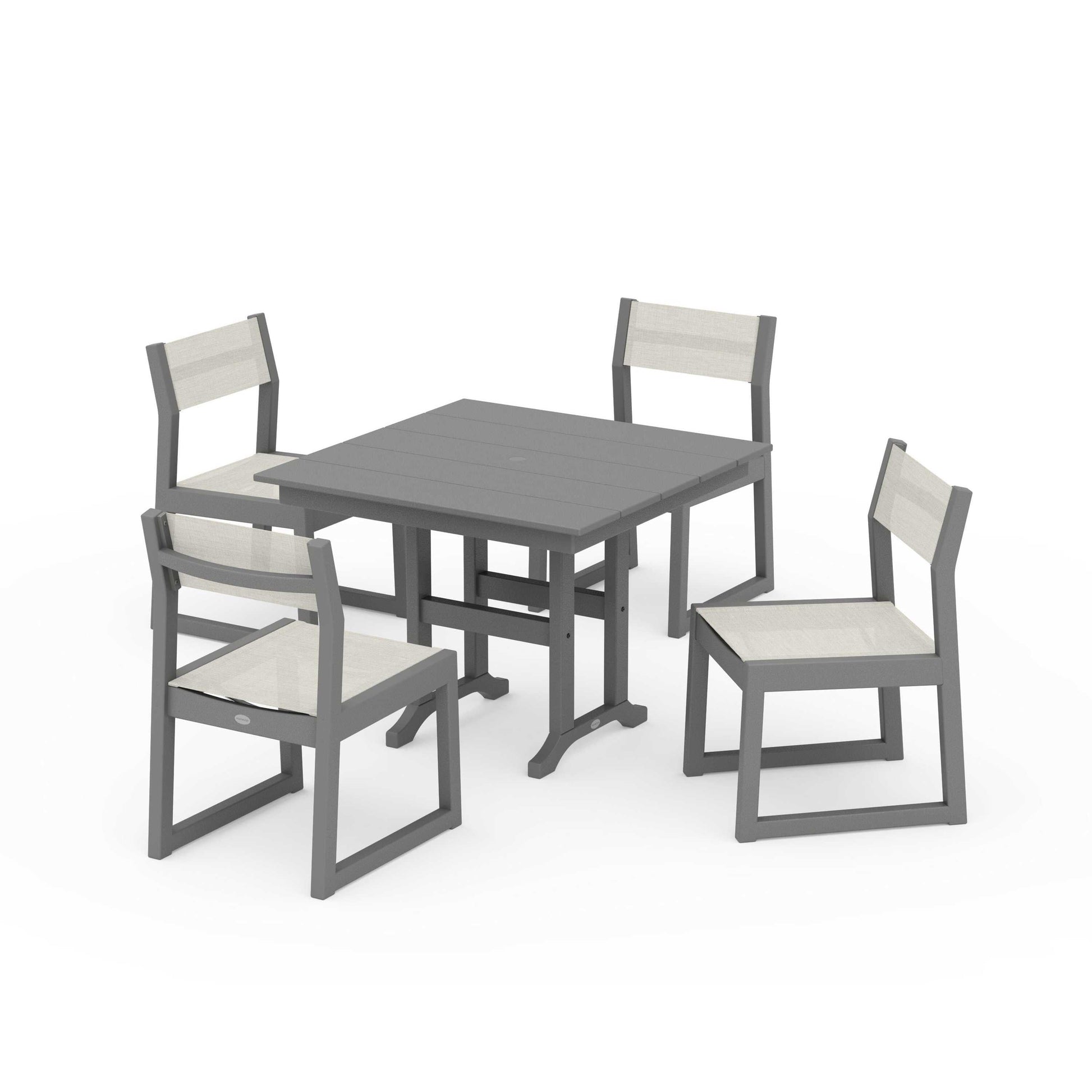 POLYWOOD EDGE Sling Side Chair 5-Piece Farmhouse Dining Set — Slate Grey / Parchment Sling