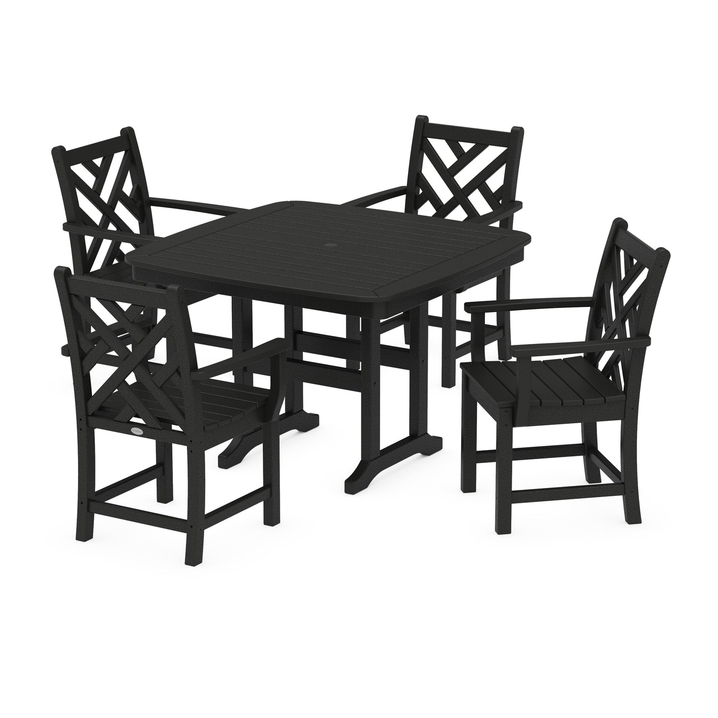 POLYWOOD Chippendale 5-Piece Dining Set with Trestle Legs — Black