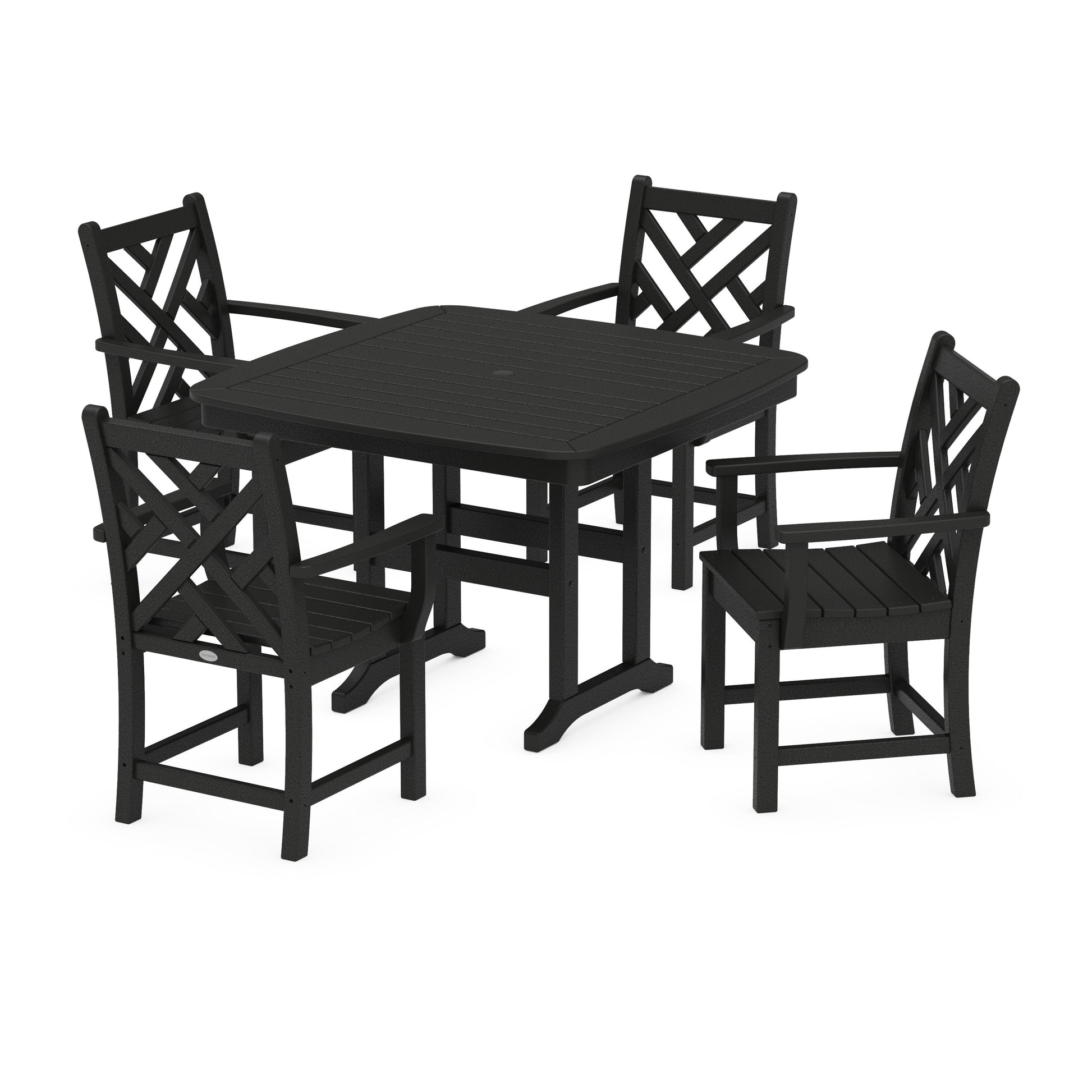 POLYWOOD Chippendale 5-Piece Dining Set with Trestle Legs — Black