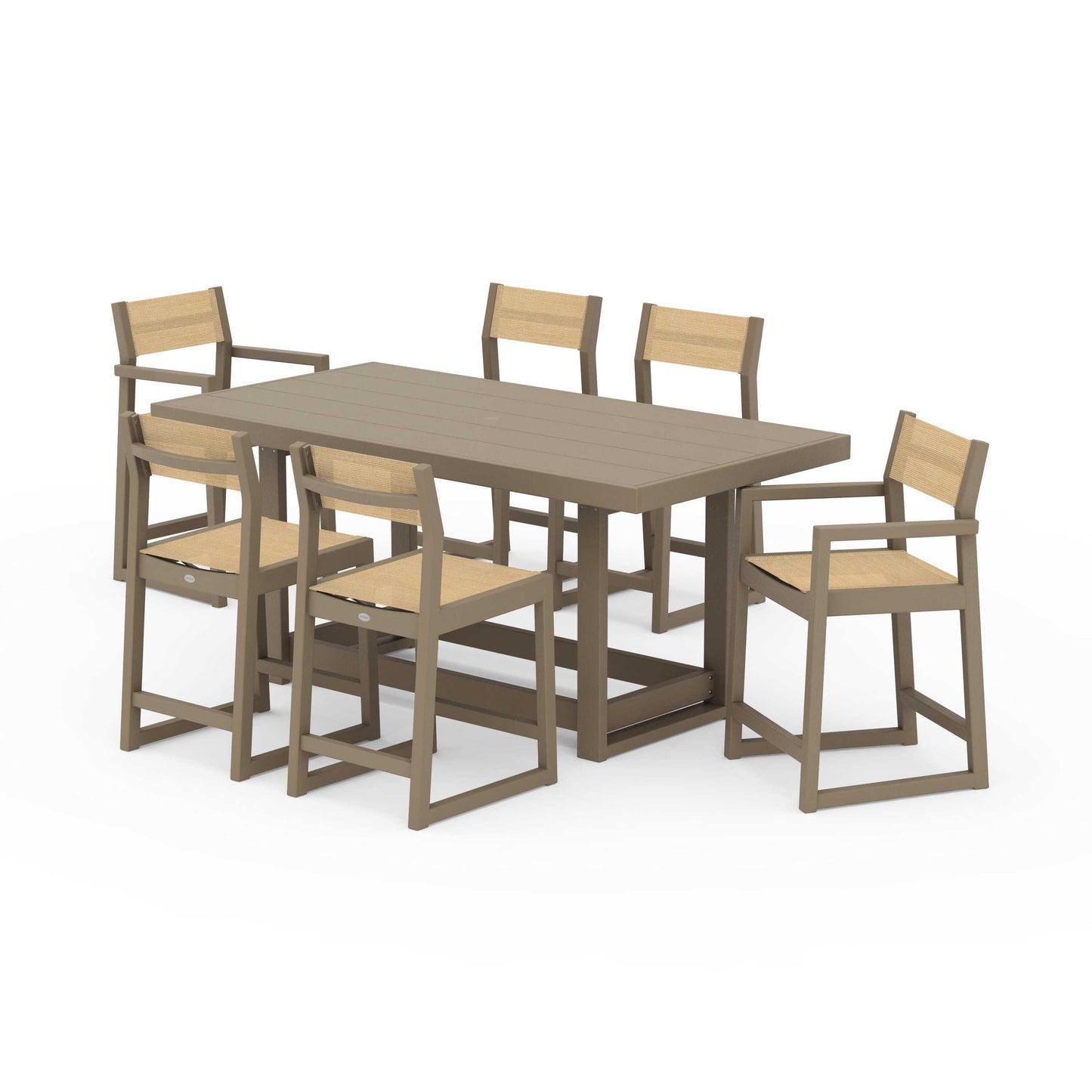 POLYWOOD EDGE Sling 7-Piece Counter Table Set — Vintage Sahara / Dupioni Apricot Sling