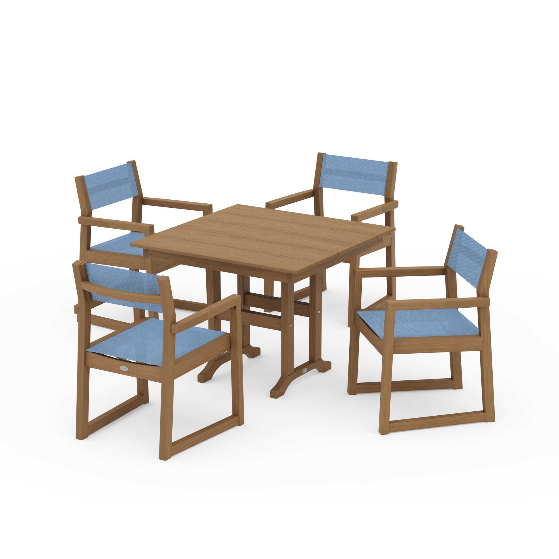 POLYWOOD EDGE Sling Arm Chair 5-Piece Farmhouse Dining Set — Natural / Poolside Sling