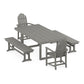 POLYWOOD Classic Adirondack 5-Piece Dining Set with Benches — Slate Grey