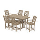 POLYWOOD Chinoiserie Arm Chair 7-Piece Farmhouse Counter Set with Trestle Legs — Vintage Sahara