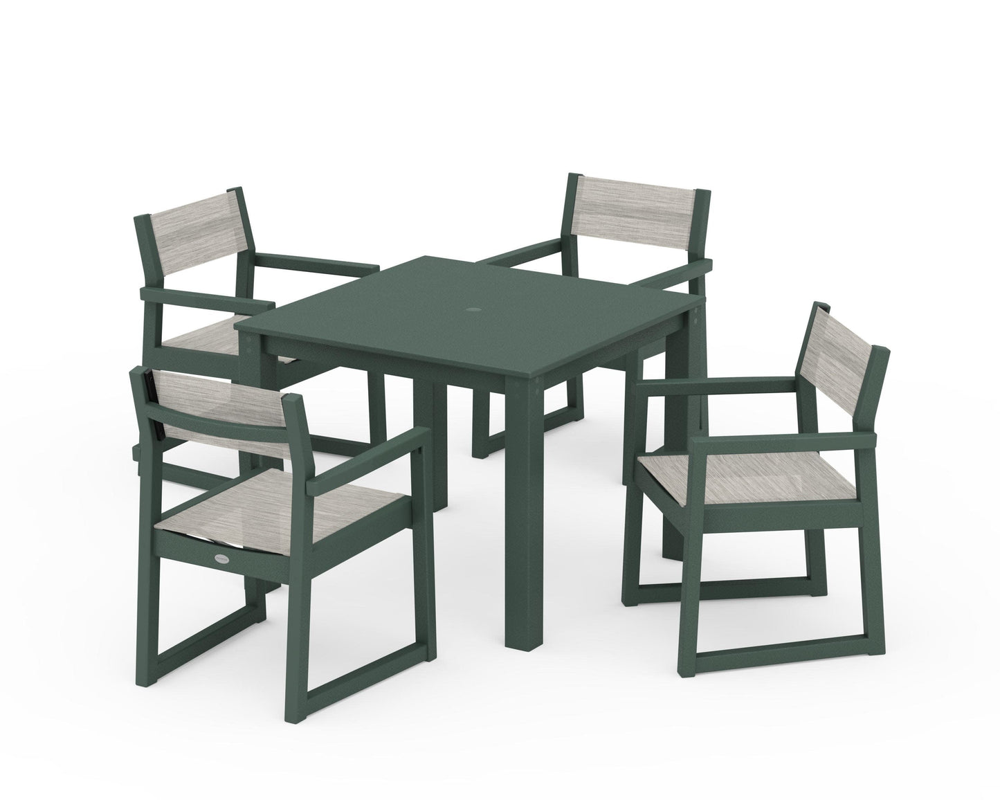 POLYWOOD EDGE Sling Arm Chair 5-Piece Parsons Dining Set — Green / Birch Sling